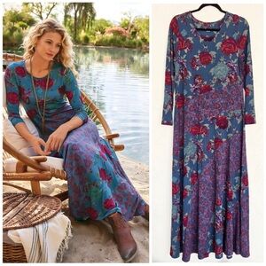 Soft Surroundings Floral Long Sleeve Dress - Blue and Pink